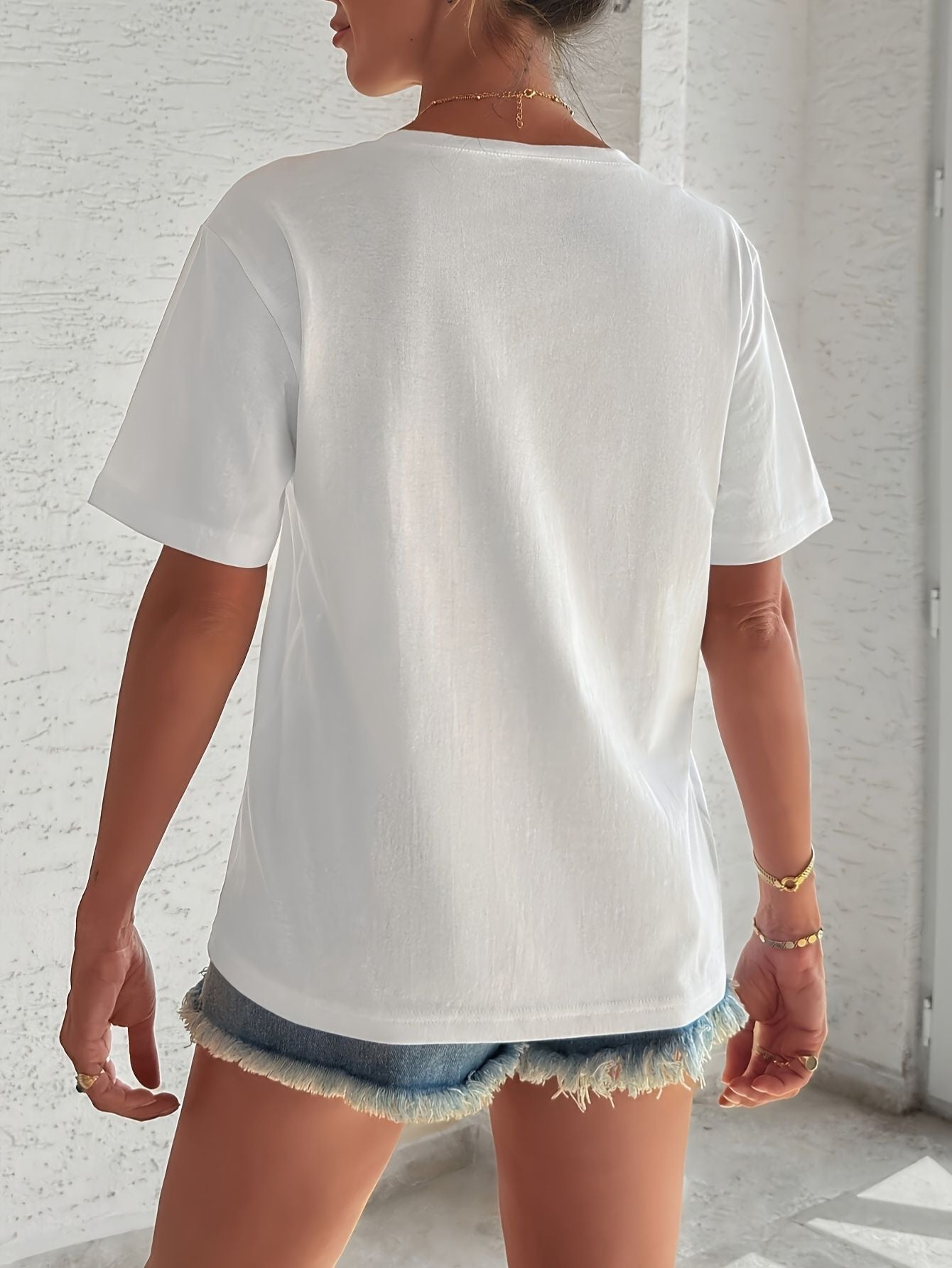 Blommig Broderad T Shirt Kort Ärm
