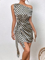 Mini Klänning Geometriskt Mönster Off Shoulder