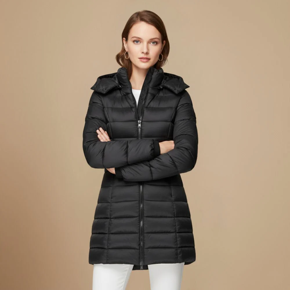 Kvinnors vadderad vinterjacka med dragkedja