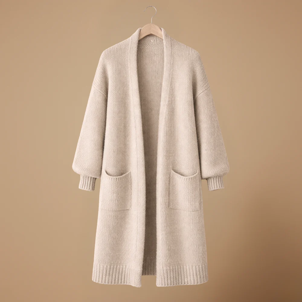 Dam lång kofta med öppet framstycke och fickor