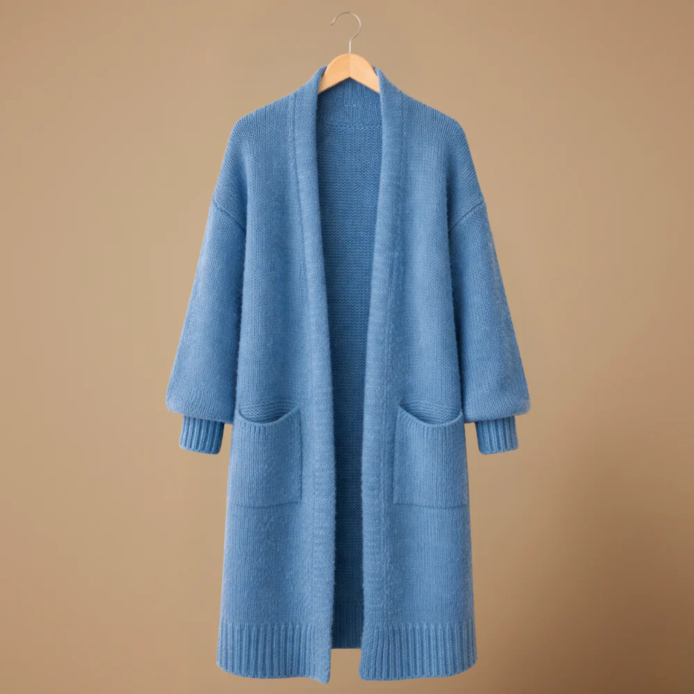 Dam lång kofta med öppet framstycke och fickor