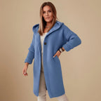 Dam långärmad kofta med huva och knappar