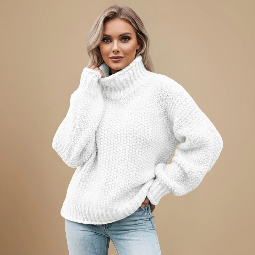 Damernas hhöghalsade stickade tröja