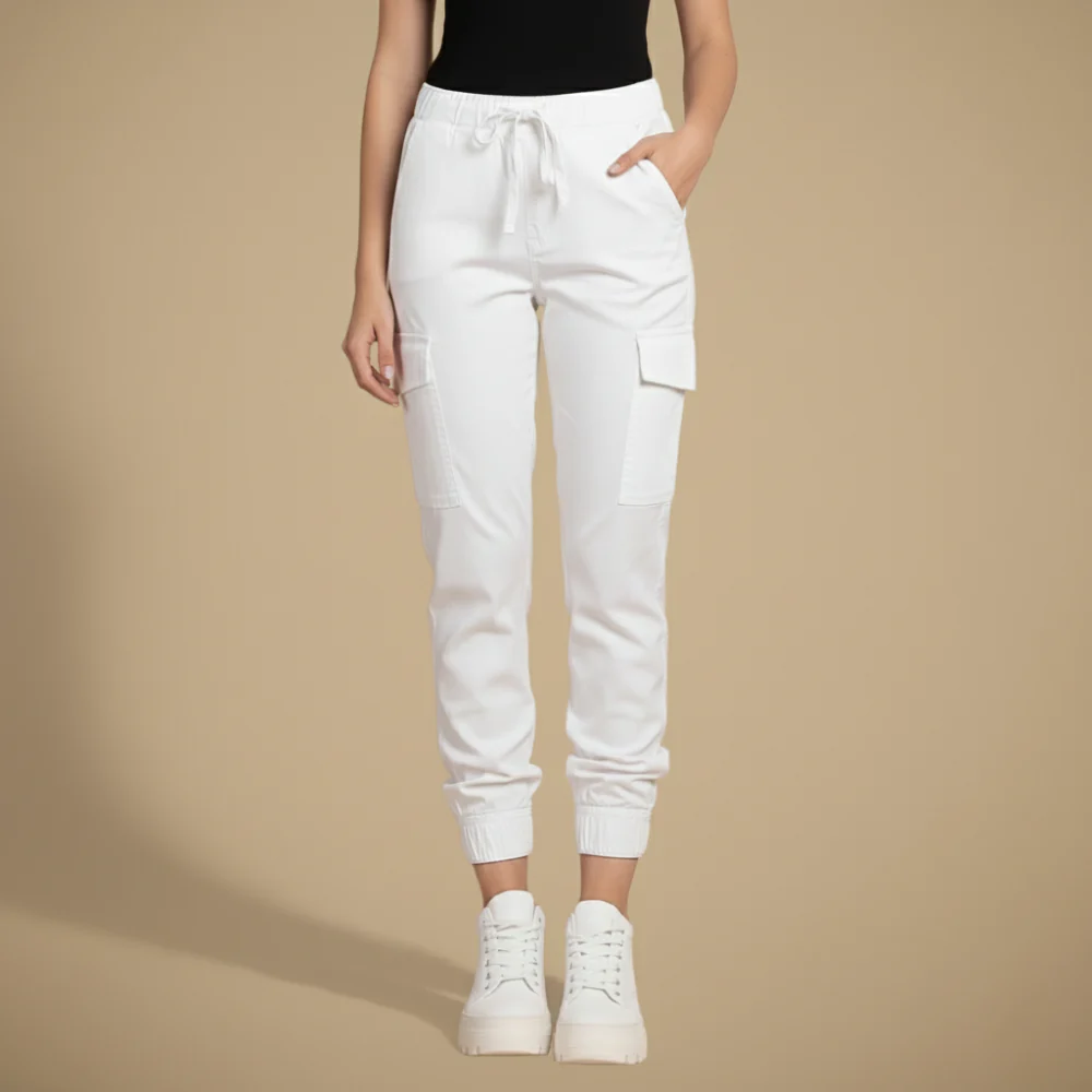 Damer avslappnade joggingbyxor i cargostil med elastisk midja