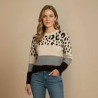 Damtröja i färgblockstickad stickad tröja