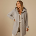 Dam långärmad kofta med huva och knappar