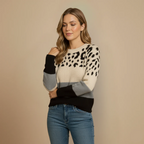 Damtröja i färgblockstickad stickad tröja