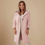 Dam långärmad kofta med huva och knappar