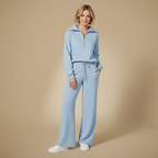 Kvinnor långärmat set med dragkedjetopp och byxor med vida ben