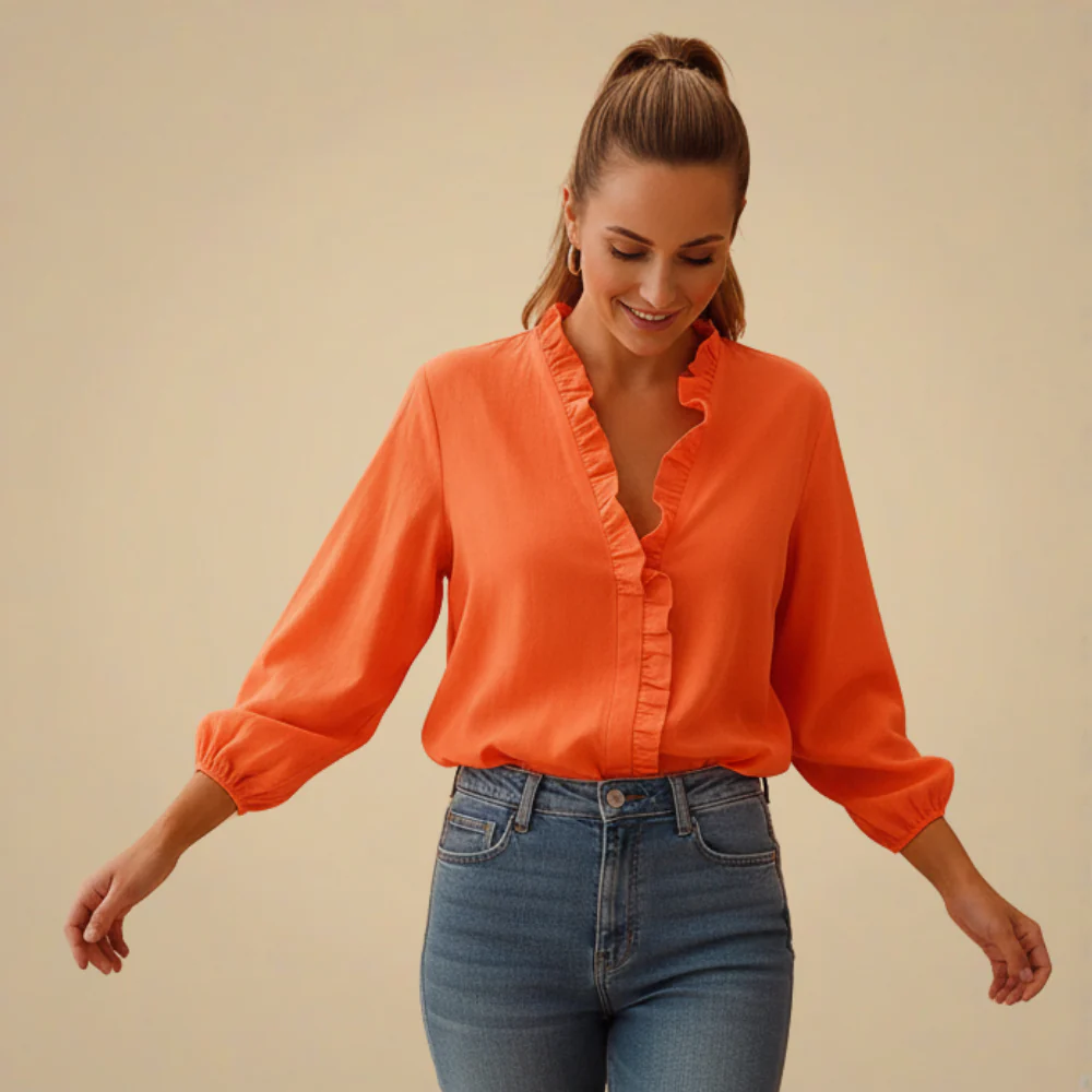 Damblus med volanger och V-ringning – Elegant casual topp