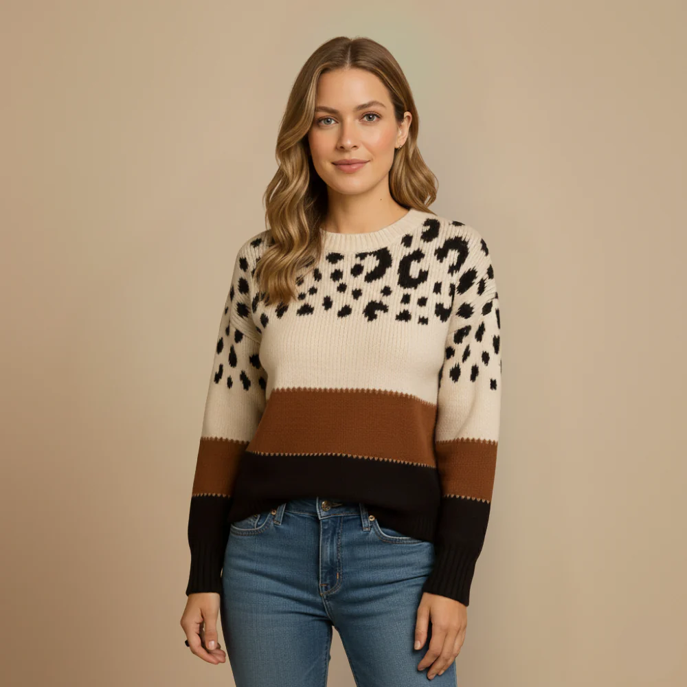 Damtröja i färgblockstickad stickad tröja